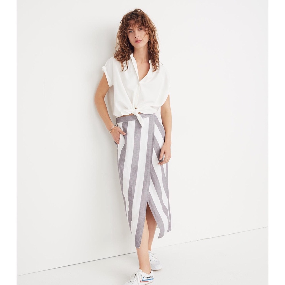 Madewell Striped Overlay Midi Skirt